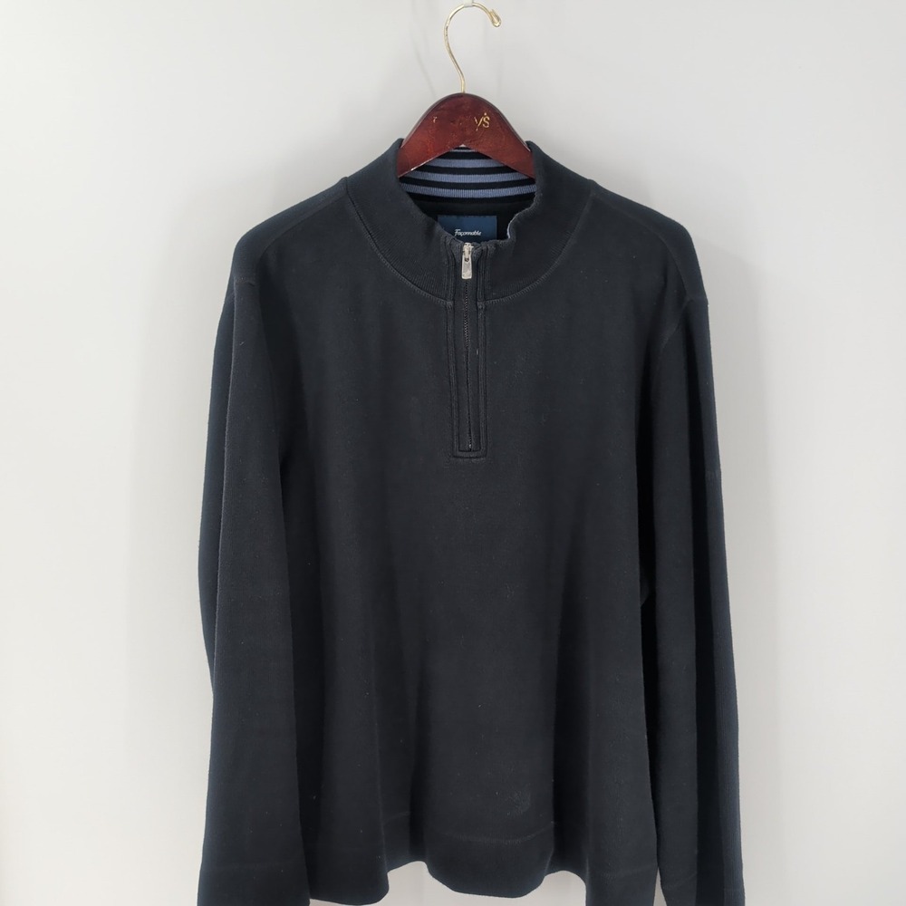 Faconnable Hiking‎ Comfort Quarter Zip Cotton Pullover Sweater Black Size XL